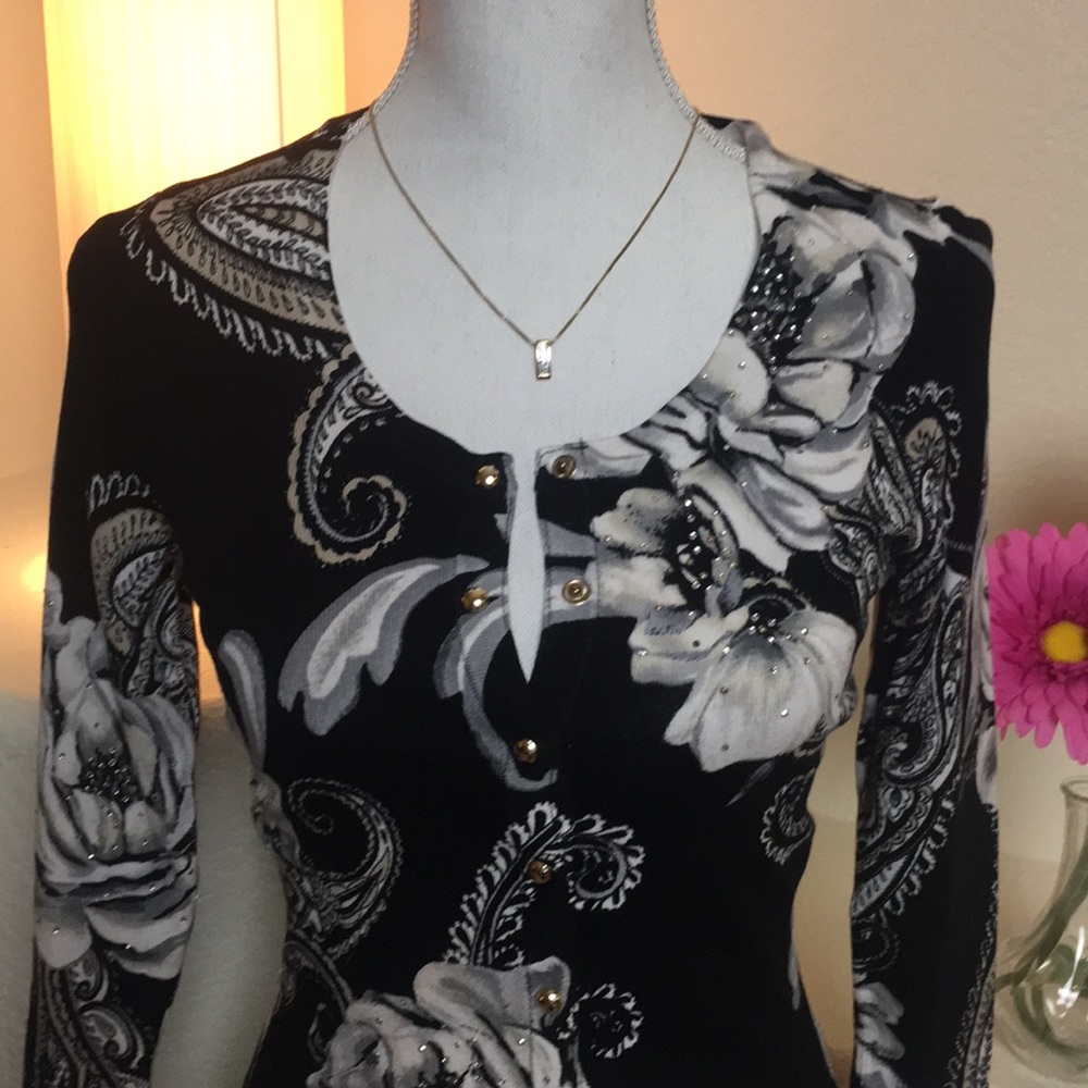 WHBM Floral Cardigan with crystals
